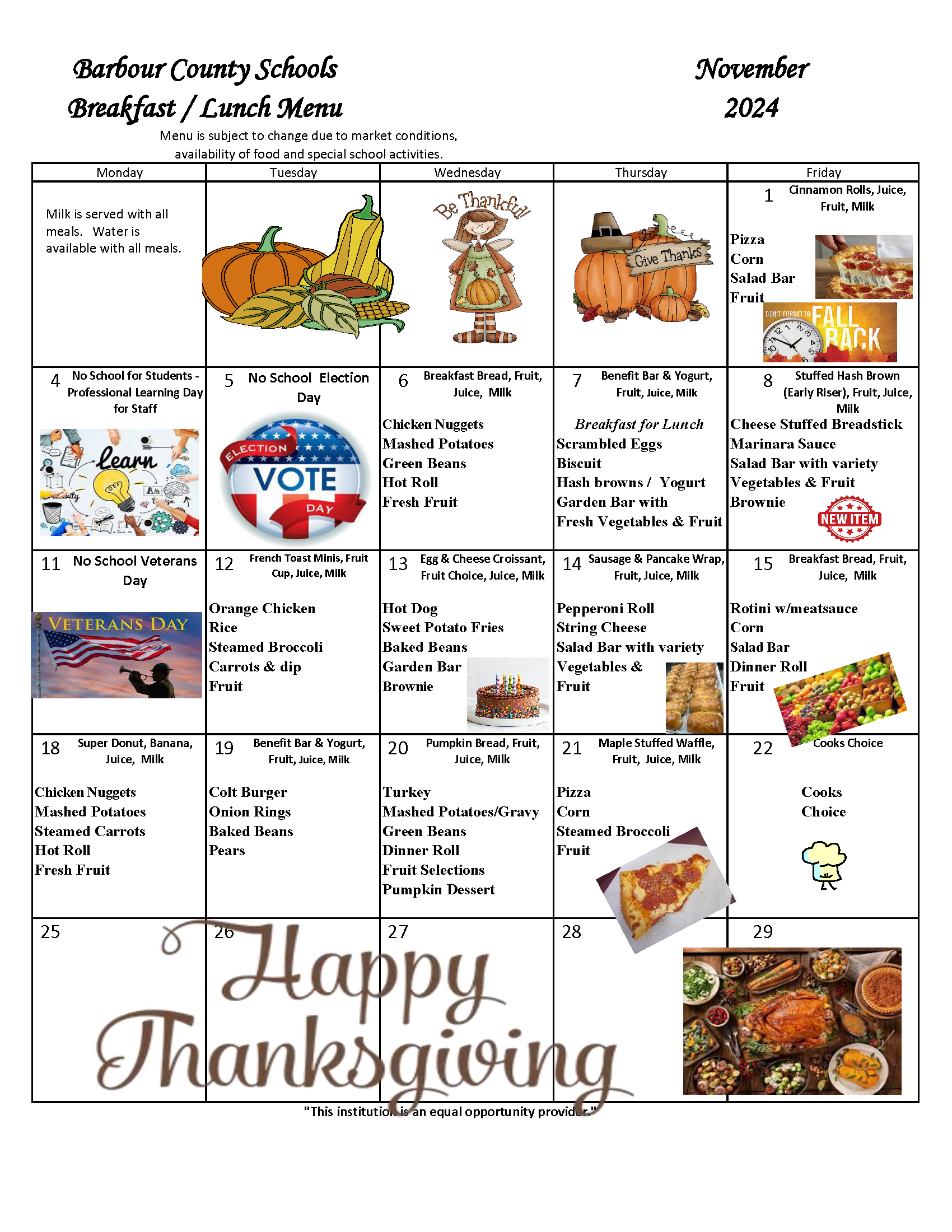 November 2024 Breakfast & Lunch Menu